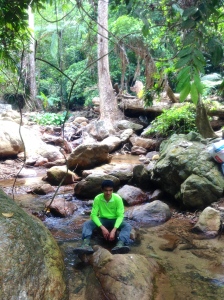 One of the guides resting during the hiking portion